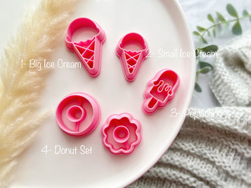 Summer Themed Cutters • Donut Ice Cream Popsicle Shapes Polymer Clay Cutter • Fondant Cutter • Cookie Cutter • CS1005